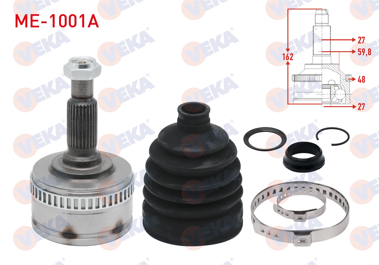MERCEDES VITO (638) 108 - 110 - 113 - 114 CDI 1997-2003 AKS KAFASI SOL-SAG ON DIS ABSLI 48 DIS 27X27X59,8 UZUNLUK 162mm MERCEDES VITO (638) 108 - 110 - 113 - 114 CDI 1997-2003