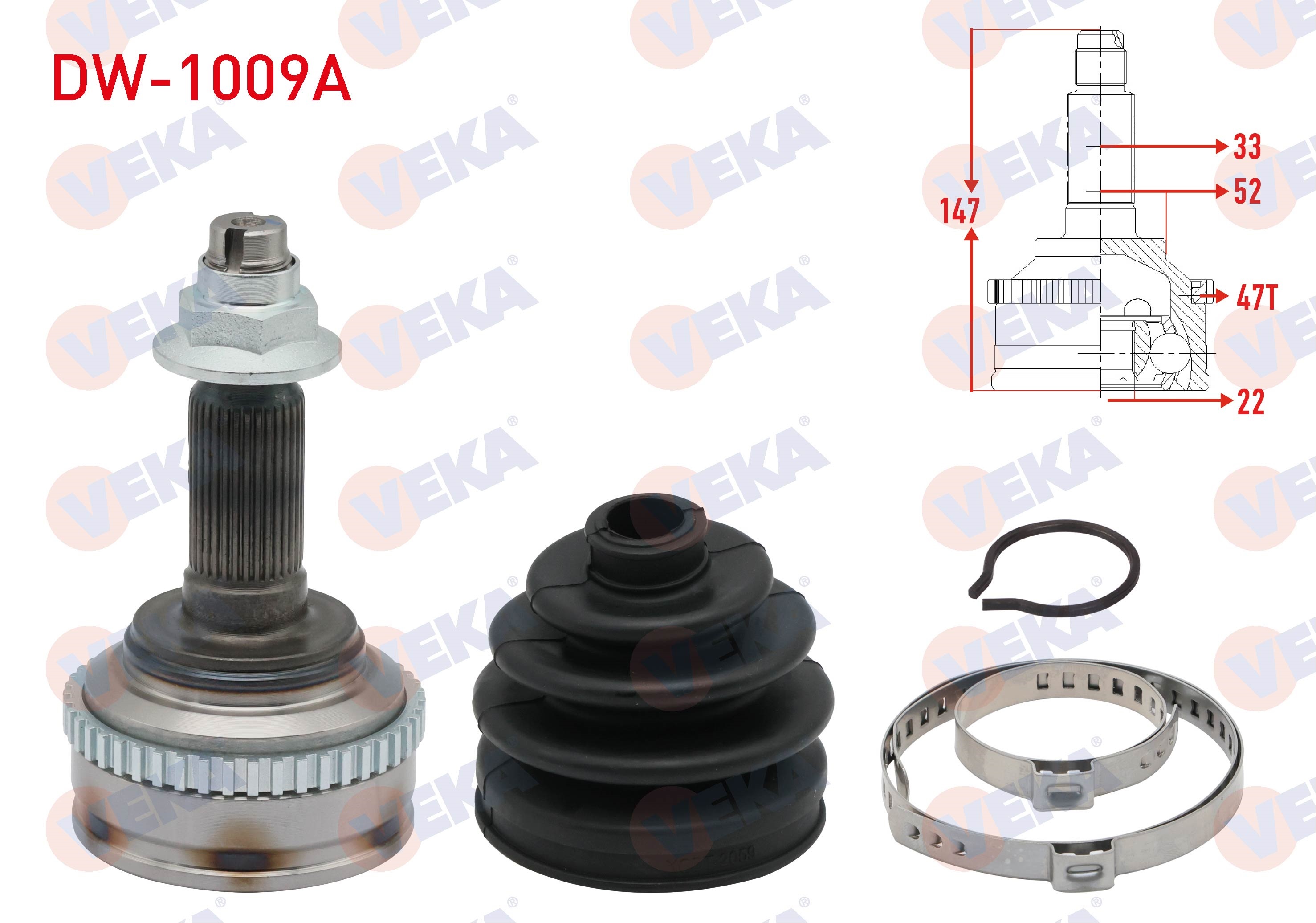 CHEVROLET LACETTI (J200) 1.4i 16v ABSLI 47 DIS 33X22X52 UZUNLUK 147mm 2006-2012 AKS KAFASI SOL-SAG ON DIS