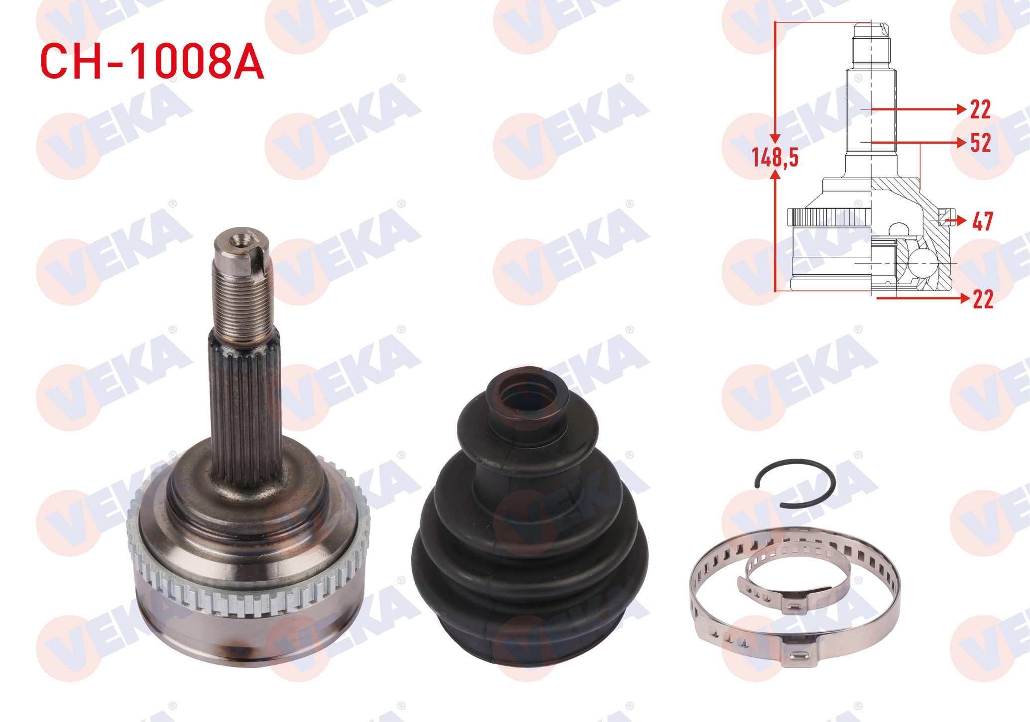 CHEVROLET AVEO (T250) 1.2 16v DOCH M-T 2006-2011 AKS KAFASI SOL-SAG ON DIS ABSLI 47 DIS UZUNLUK 148,5mm